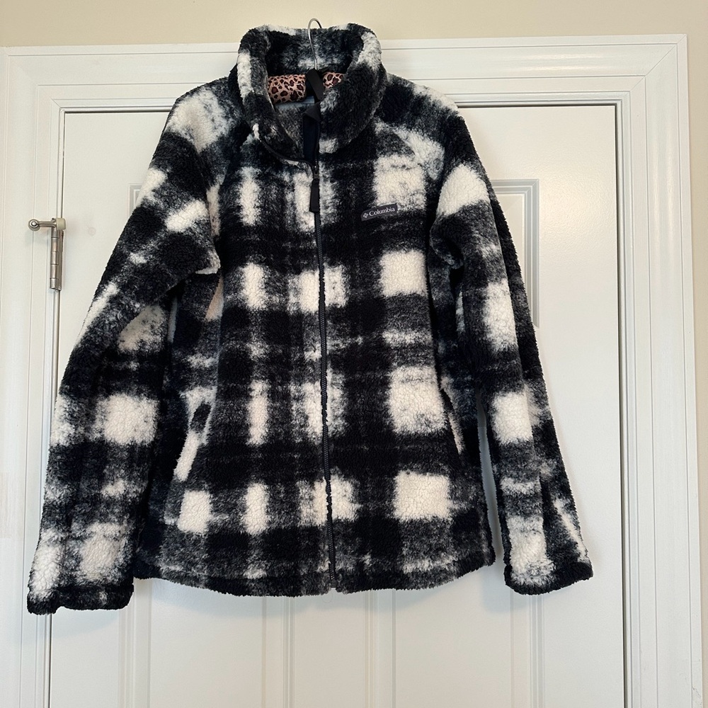 Columbia Black & White Plaid Teddy Fleece Jacket